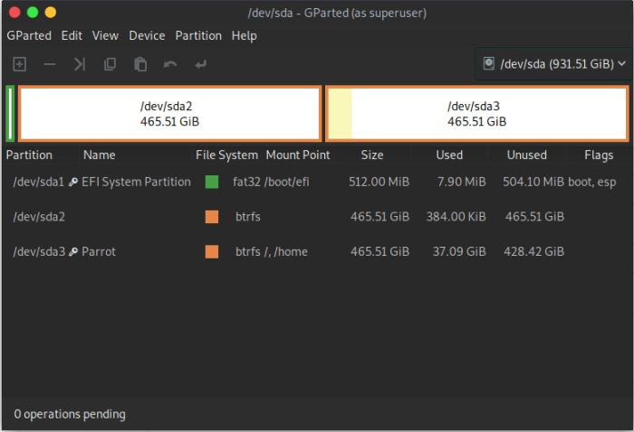 What is the size of /dev/sda in gb