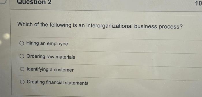 Which of the following is an interorganizational business process