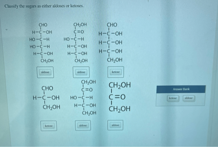 Classify the sugars as either aldoses or ketoses